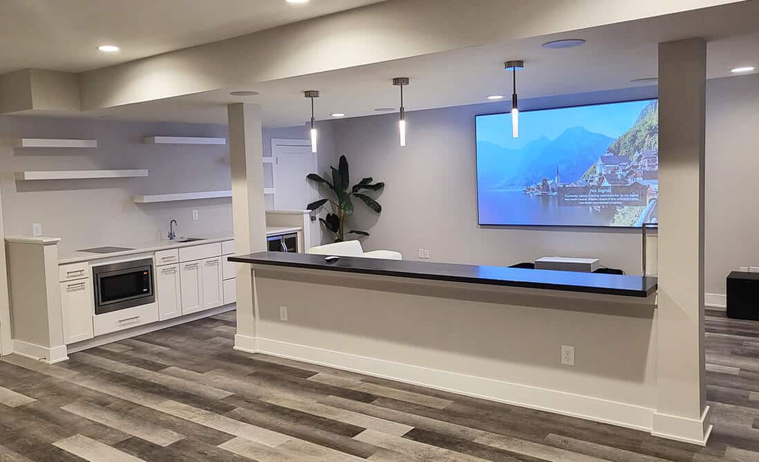 Indianapolis Basement Remodel - Basement Home Theater, Bar, and living space