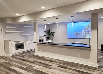 Indianapolis Home Remodel Contractor - Basement Remodel with theater and custom bar